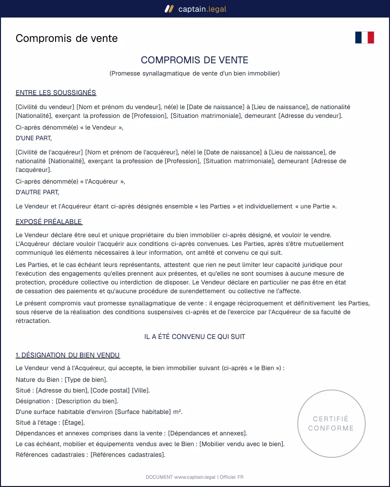 Compromis de vente : guide juridique et modèle 2026