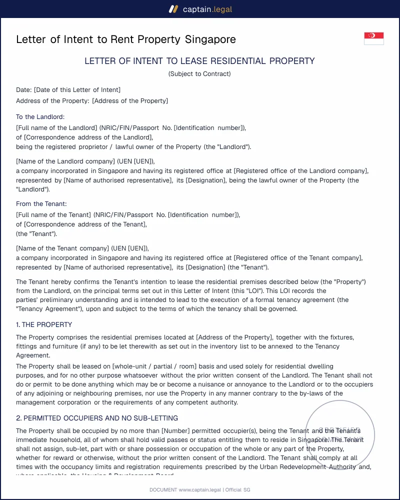 Letter of Intent to Rent Property Singapore | Legal Guide