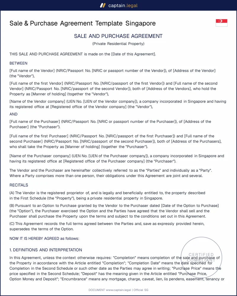 Sale & Purchase Agreement Singapore (COS 2020 Drafted)