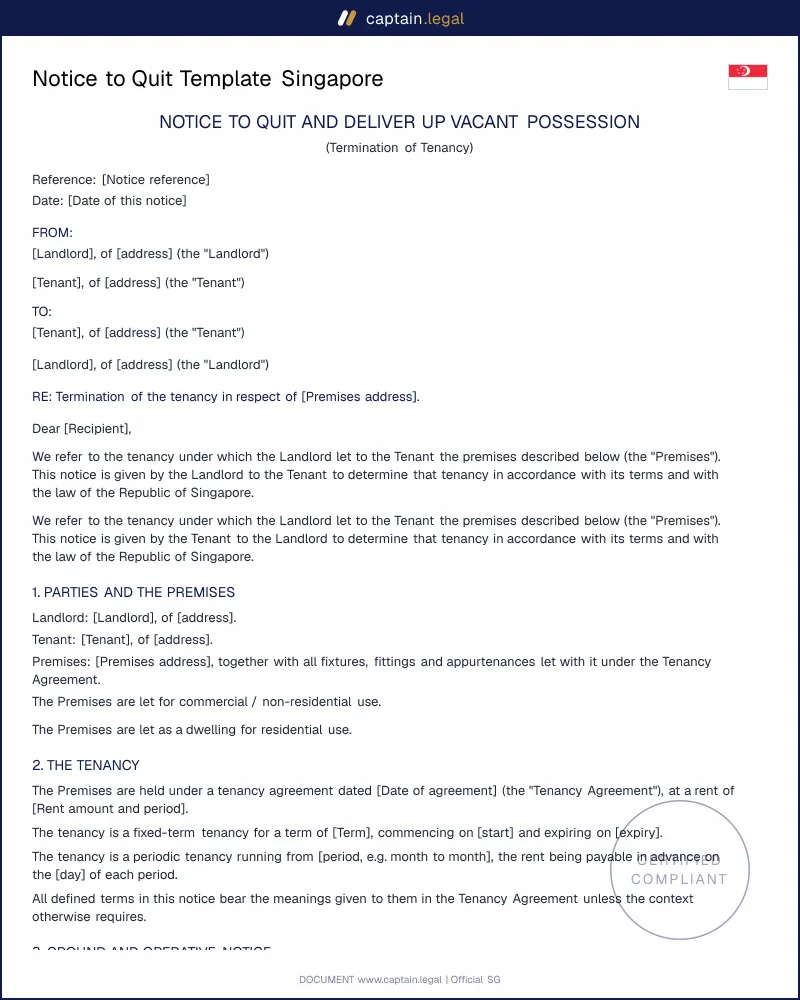 Notice to Quit Singapore: Section 18 CLPA Compliant