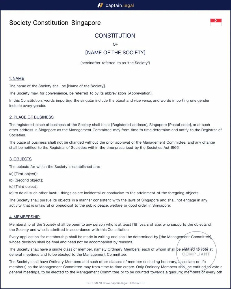 Society Constitution Singapore: Societies Act 1966