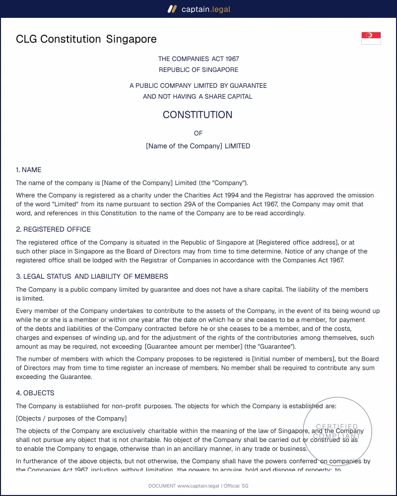 CLG Constitution Singapore: Companies Act 1967