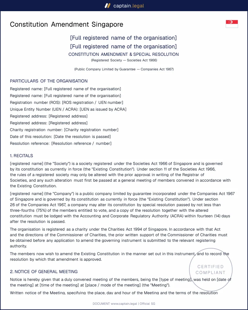 Special Resolution Singapore: Societies Act 1966 s.11