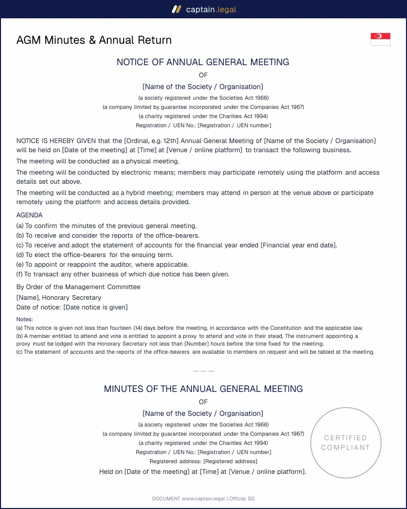 AGM Minutes & Annual Return: Societies Act 1966
