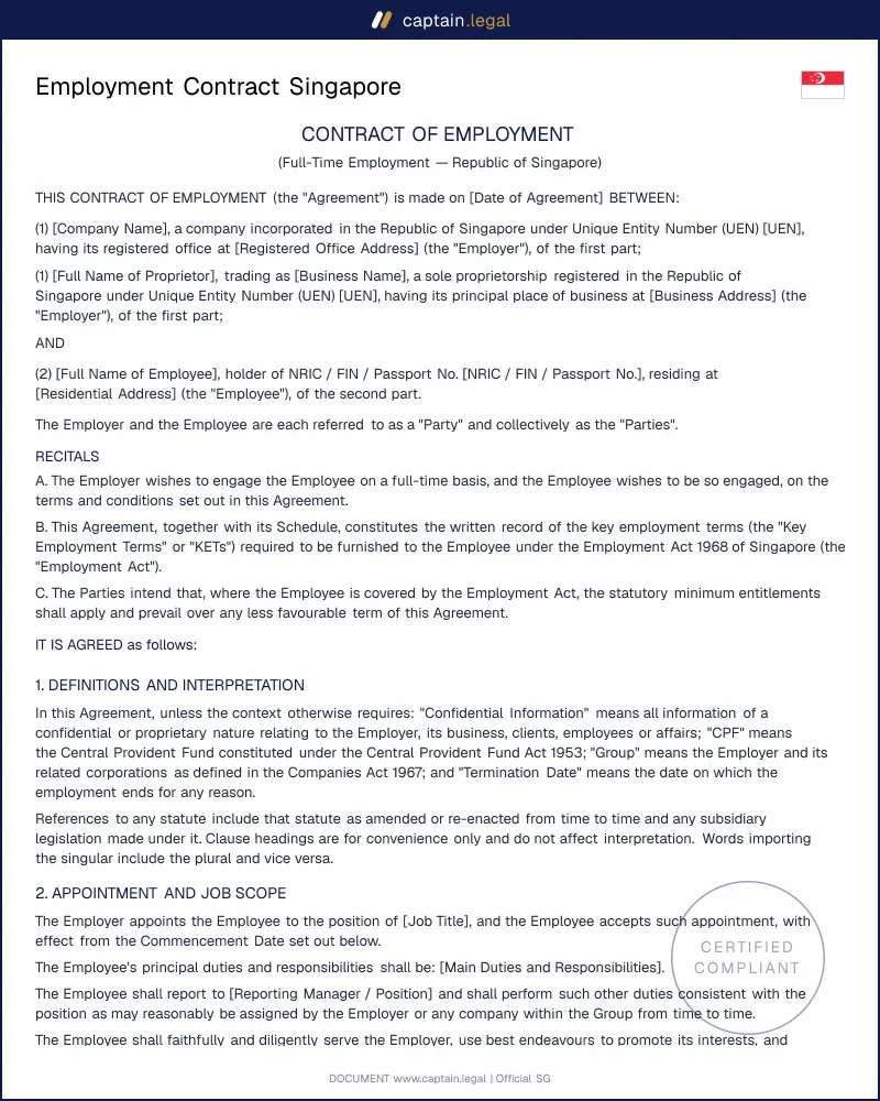 Employment Contract Singapore: Employment Act 1968