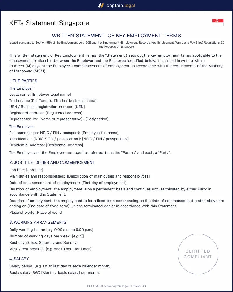 Key Employment Terms Singapore: Employment Act 1968