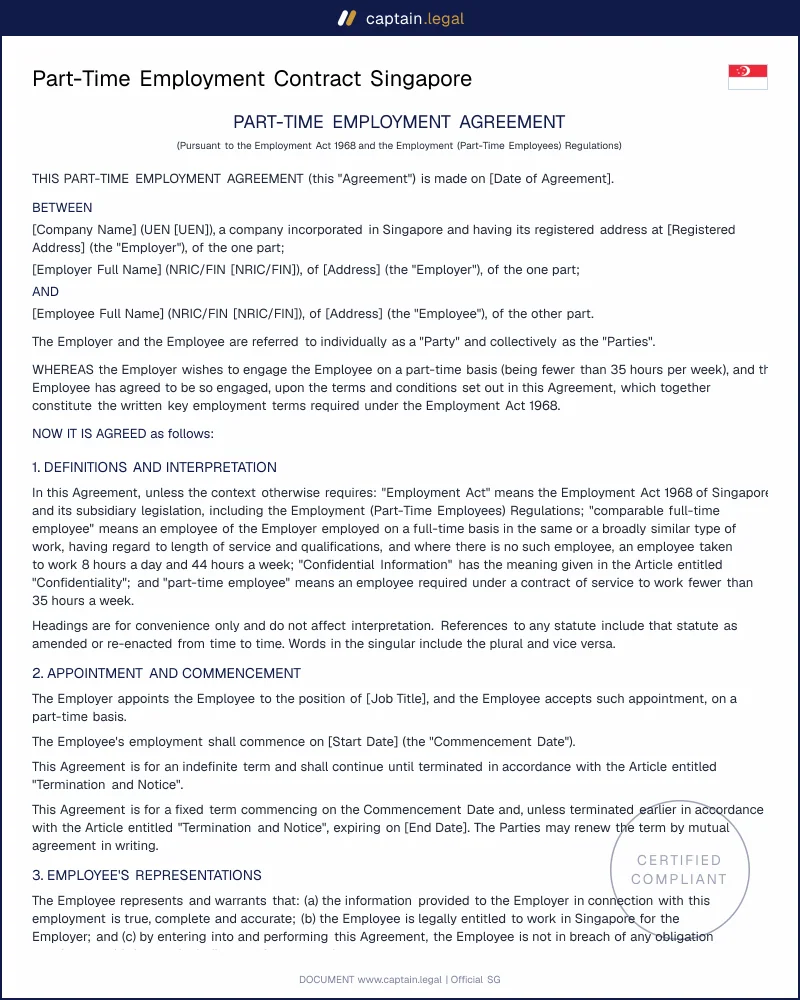 Part-Time Employment Contract Singapore | Employment Act