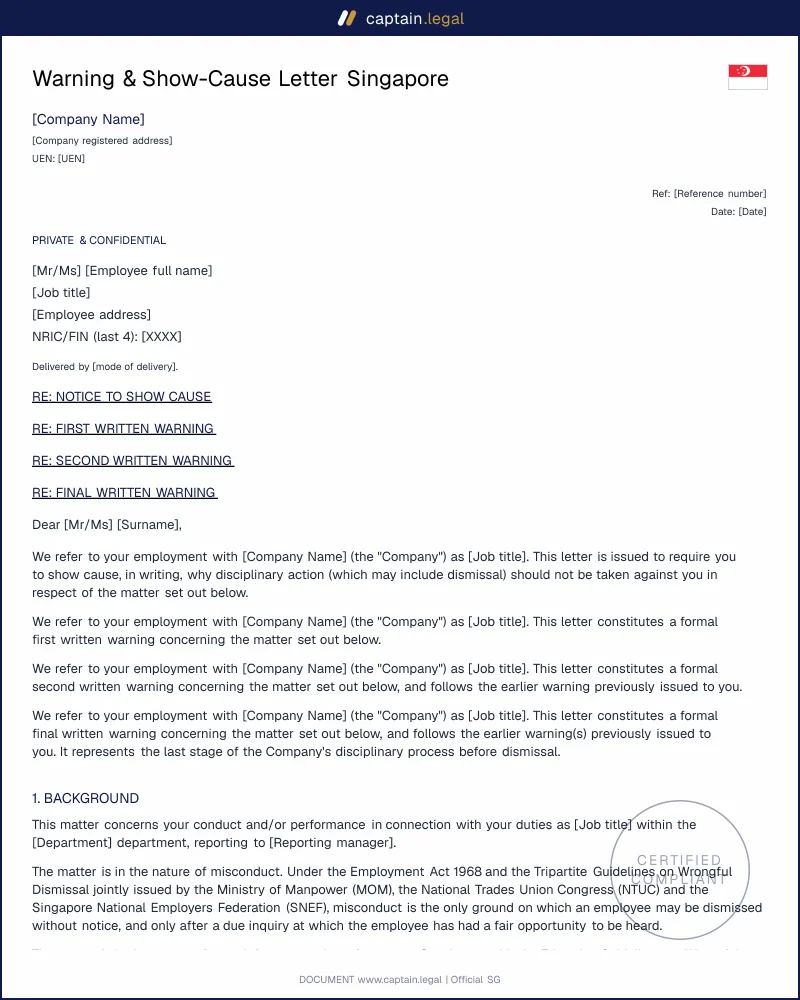 Warning & Show-Cause Letter: Employment Act s.14
