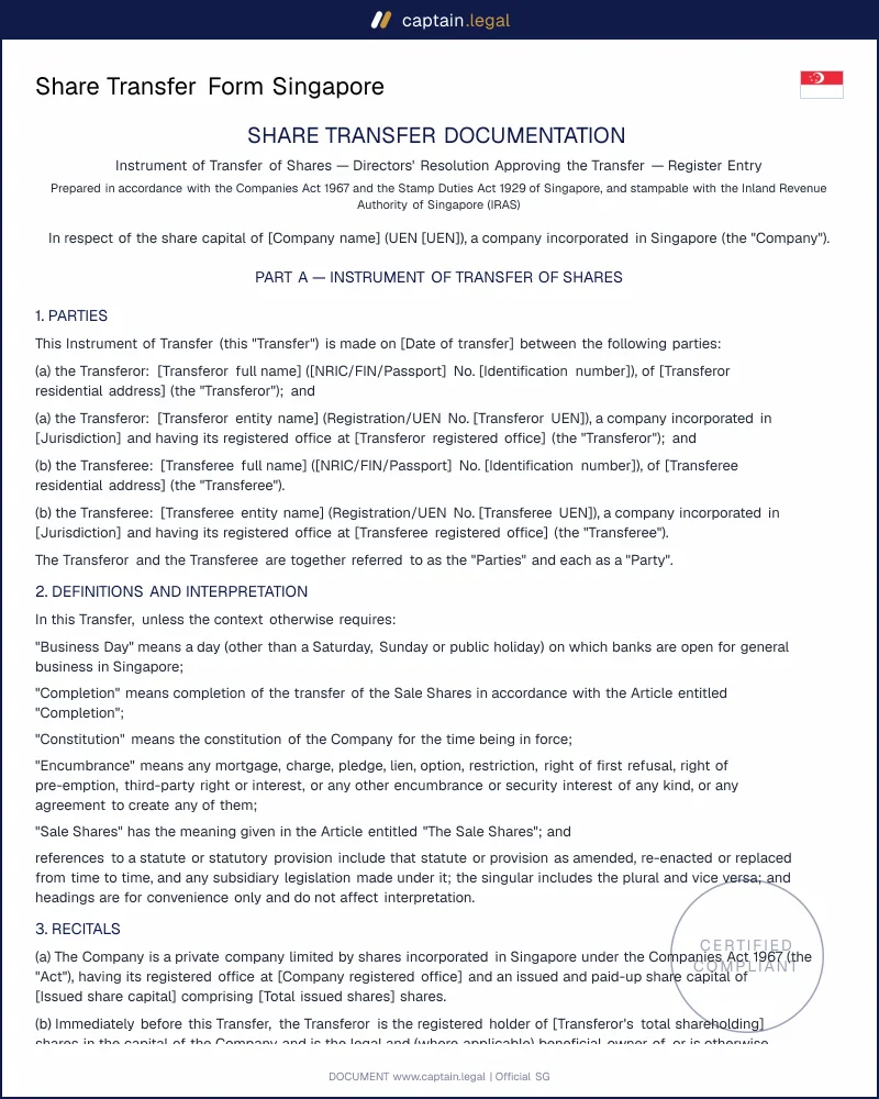Singapore Share Transfer: Companies Act 1967 Ready