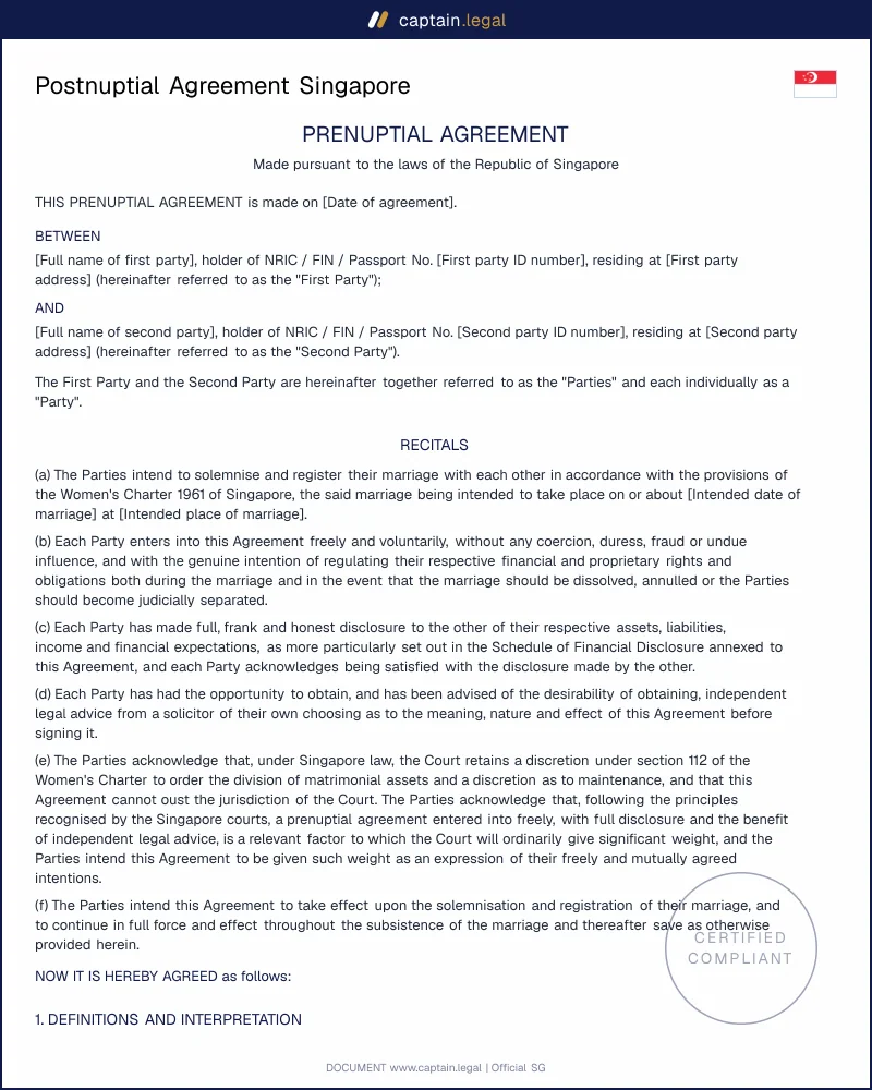 Postnuptial Agreement Singapore | Women's Charter s.112