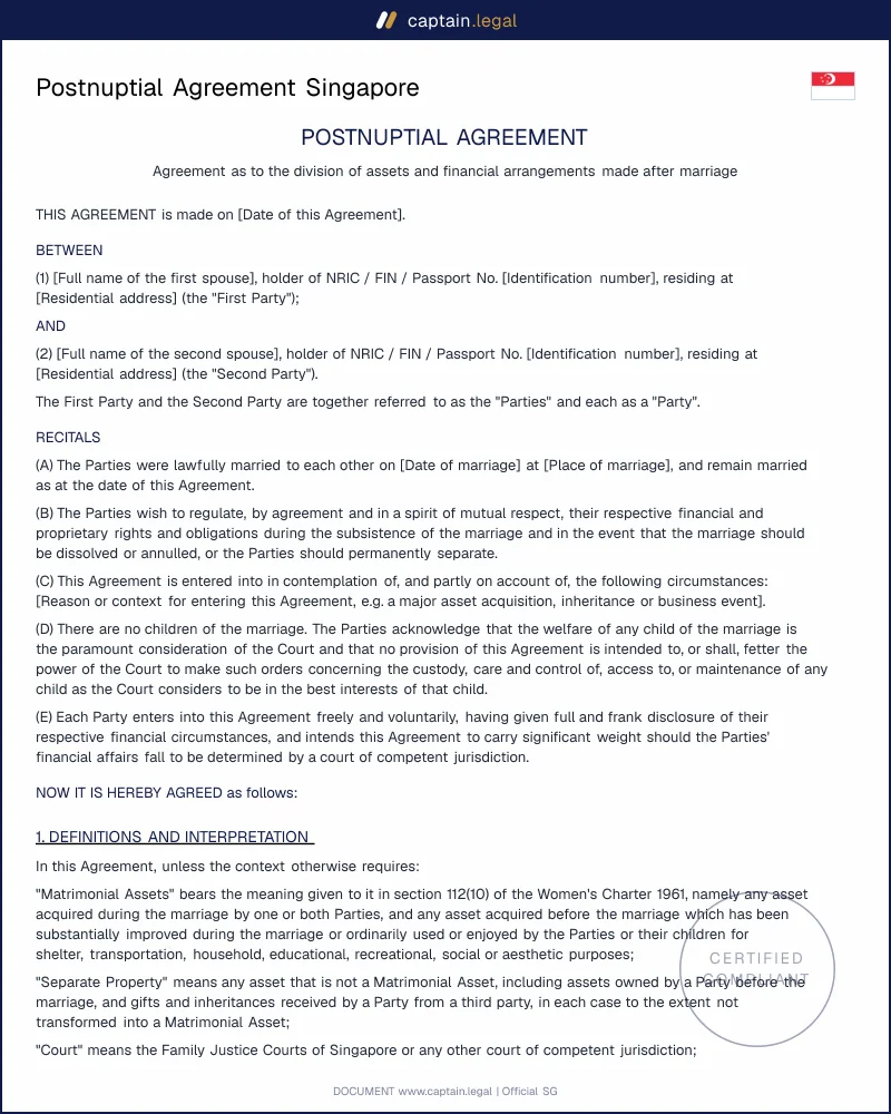 Postnuptial Agreement Singapore | Women's Charter s.112