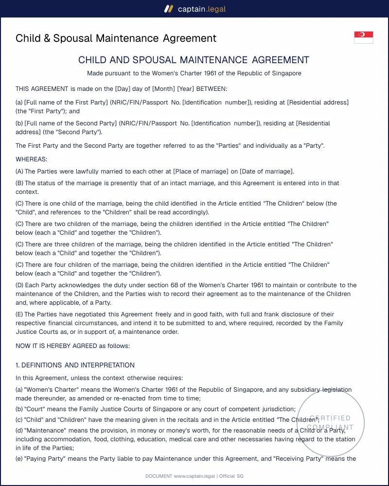 Child & Spousal Maintenance: Women's Charter 1961