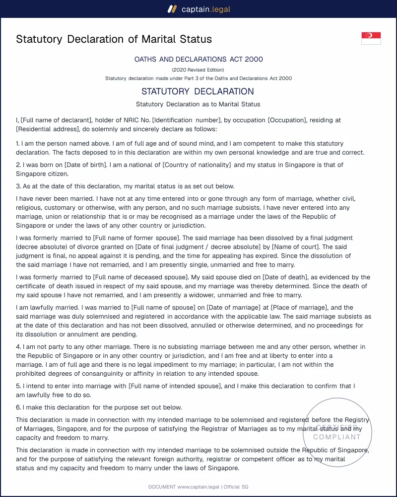Statutory Declaration Marital Status: Oaths Act