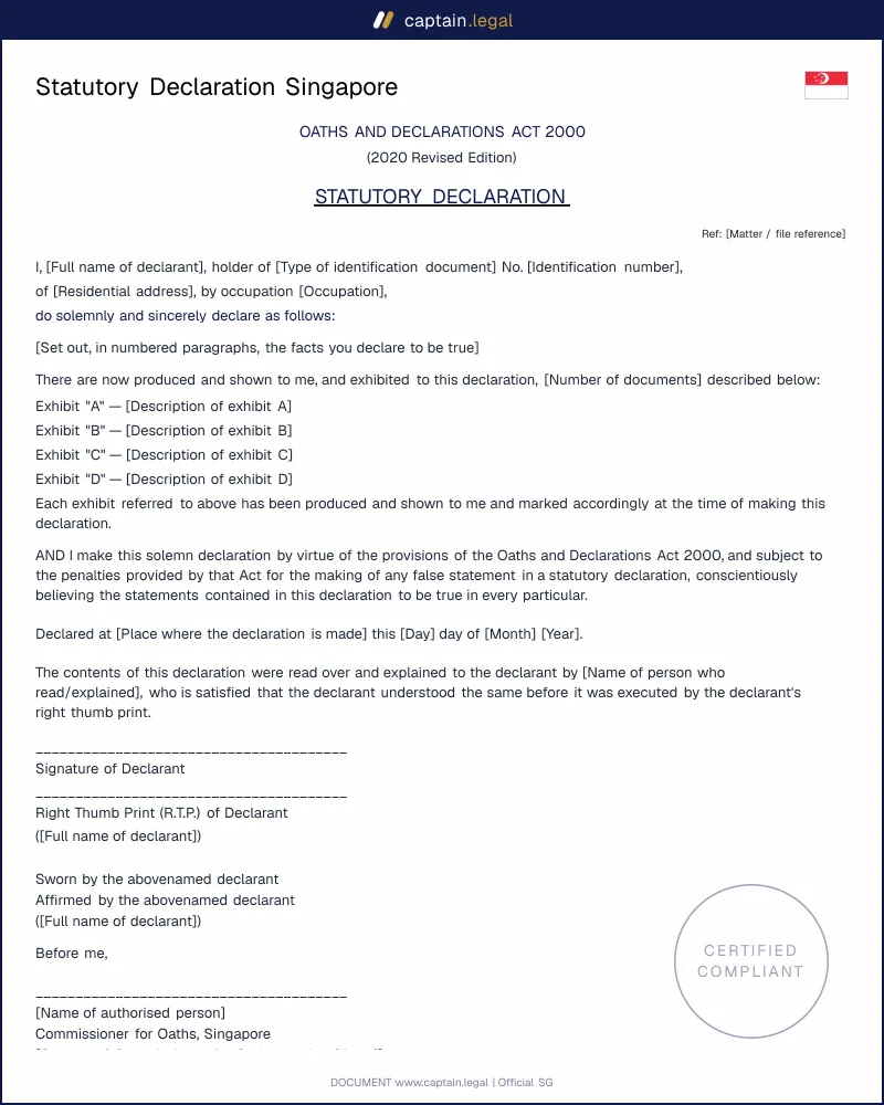 Statutory Declaration Singapore: Oaths Act s.9-14