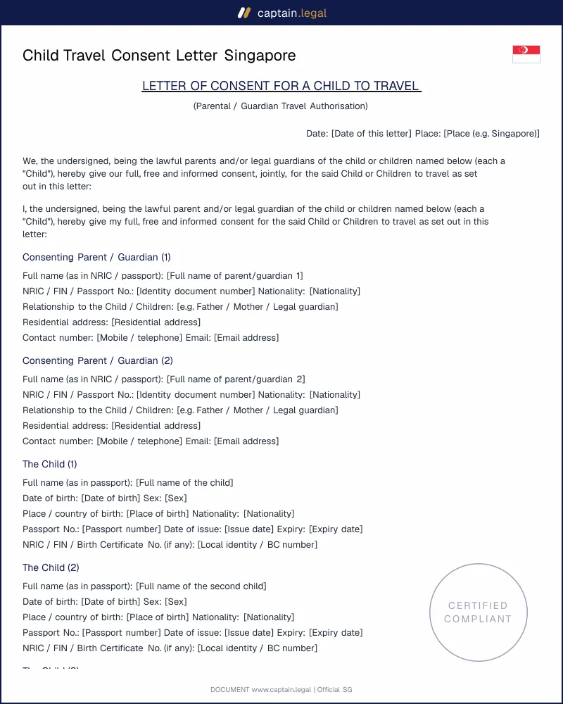 Child Travel Consent Letter | Women's Charter s.126