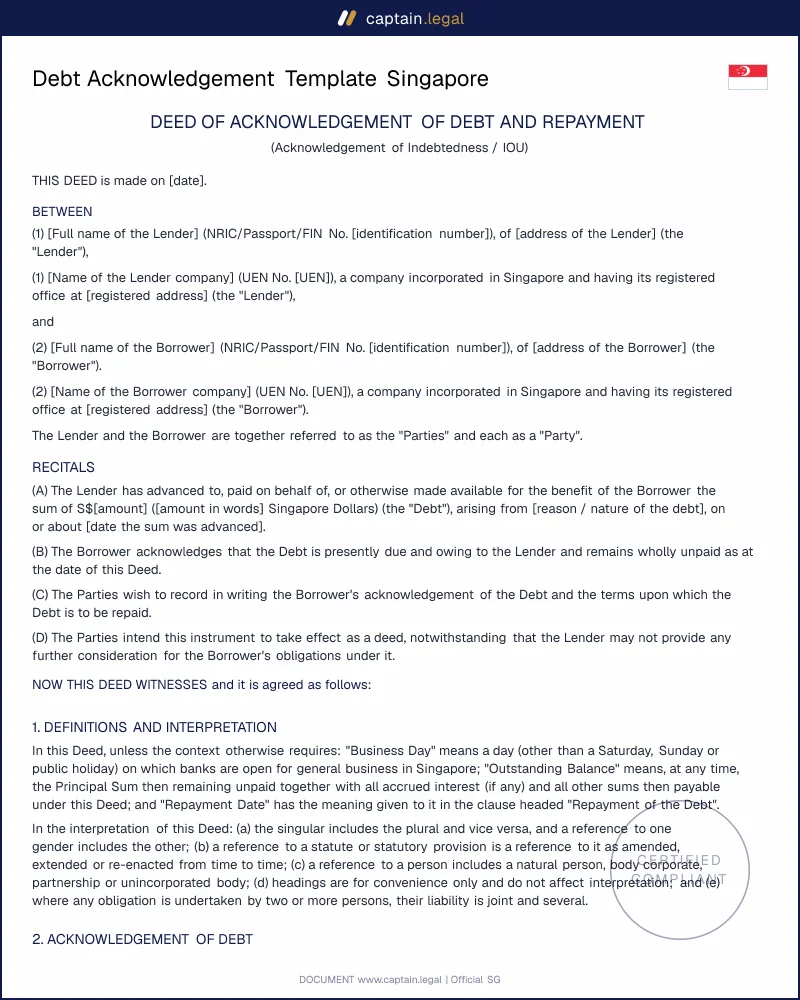 Debt Acknowledgement Singapore | Limitation Act 1959 IOU