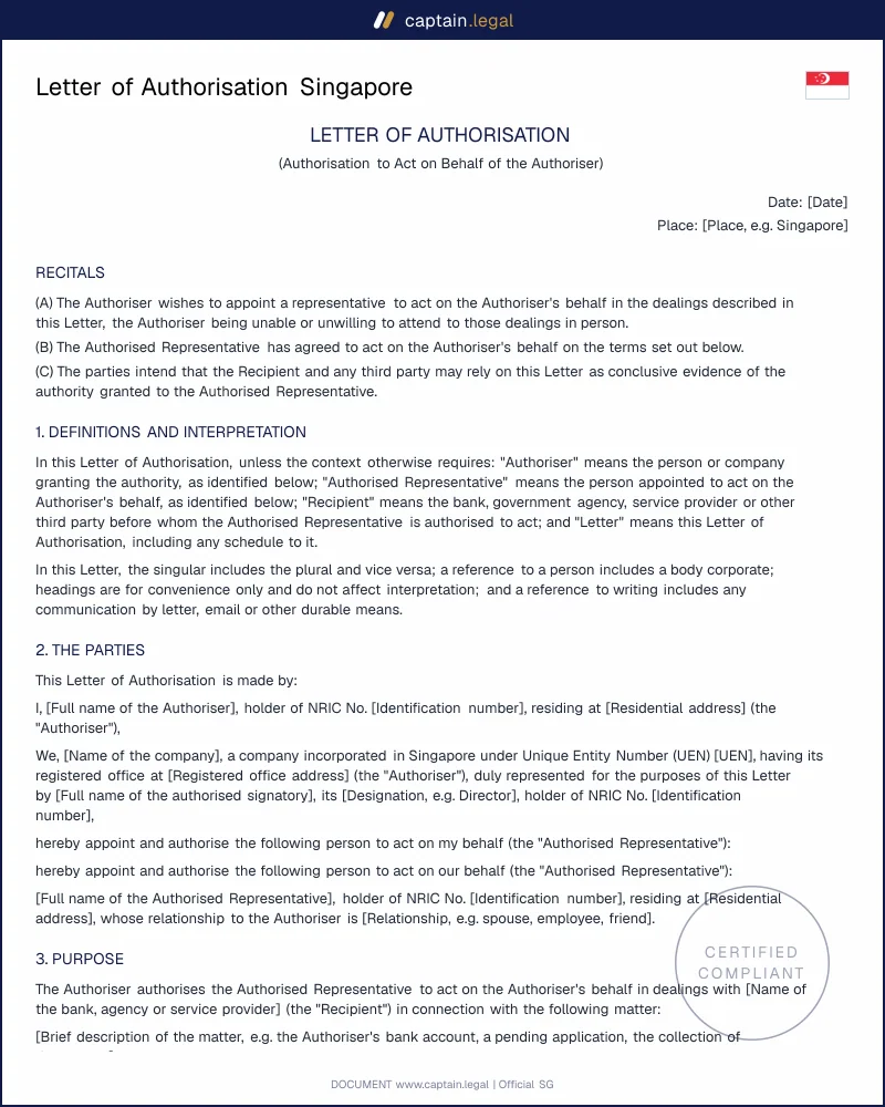 Letter of Authorisation Singapore | Agency Law