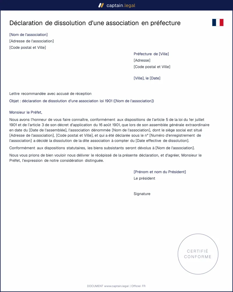 Déclaration de dissolution d'une association - PDF et Word