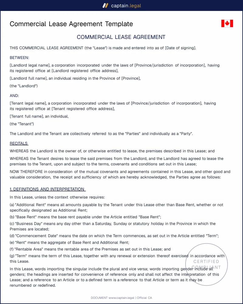 Commercial Lease Agreement Canada | Commercial Tenancies Act