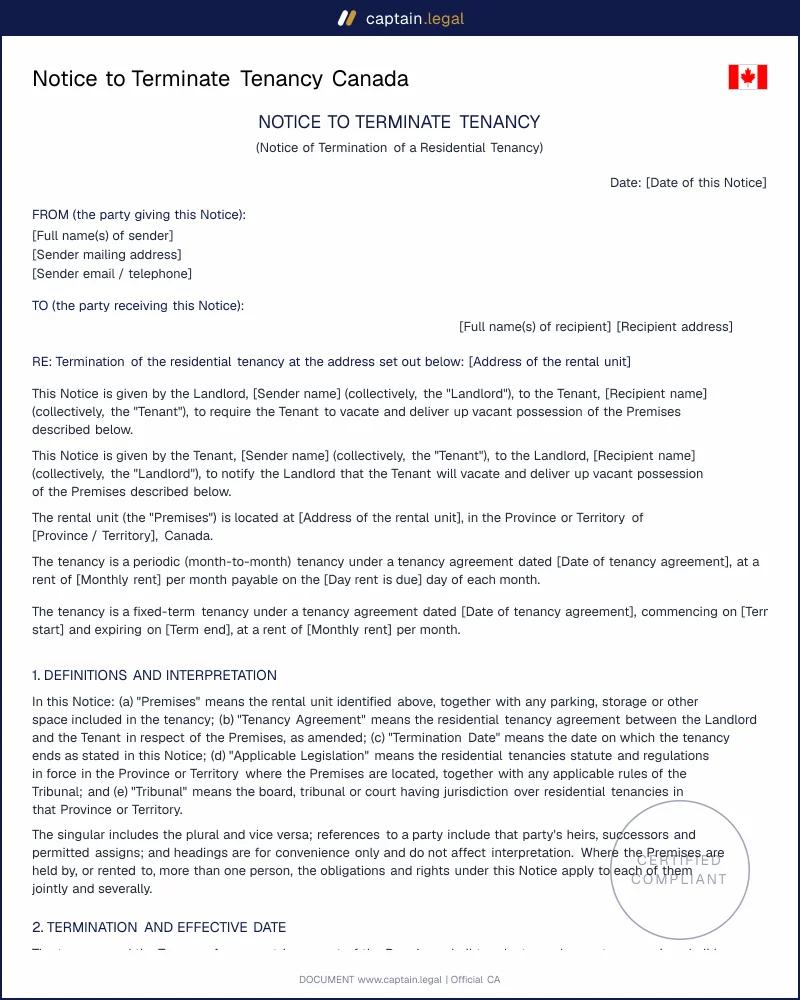 Notice to End Tenancy | RTA-Compliant Template CA