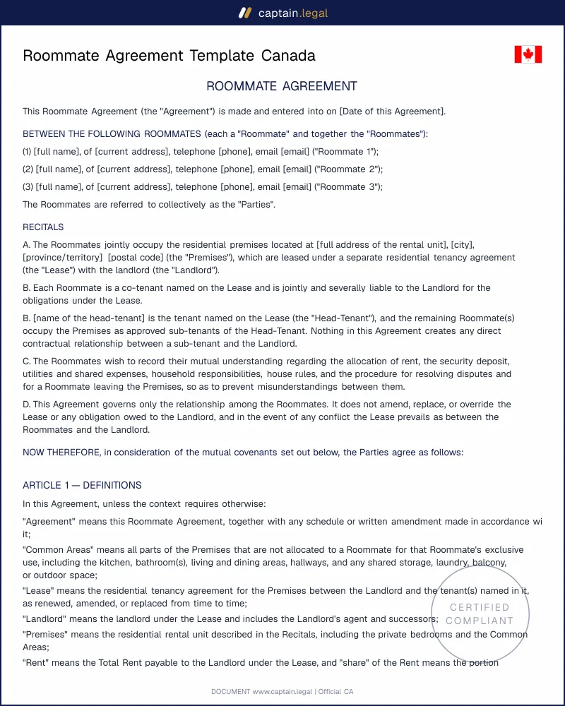 Roommate Agreement Canada: Co-Tenant Contract Rules