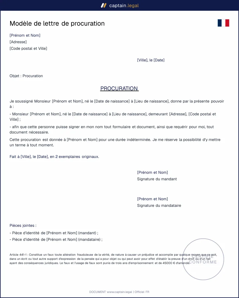 Modèle de lettre de procuration à remplir - PDF et Word