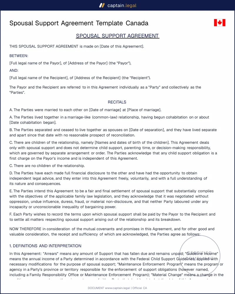 Spousal Support Agreement Canada | Divorce Act s.15.2