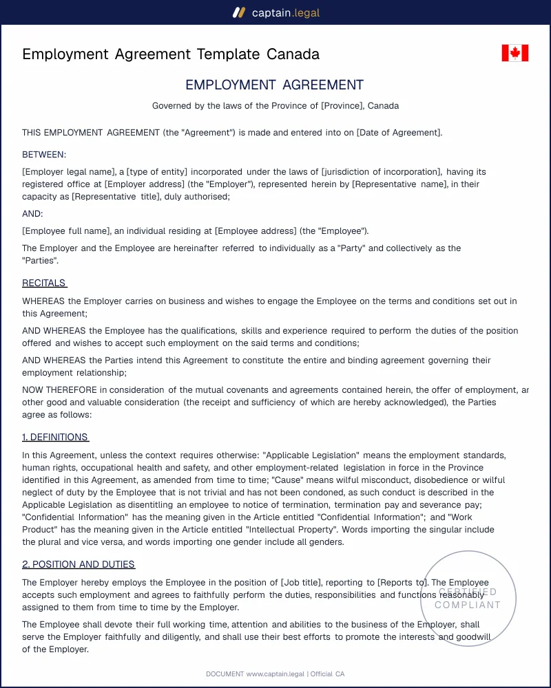 Employment Agreement Canada | ESA & Labour Code