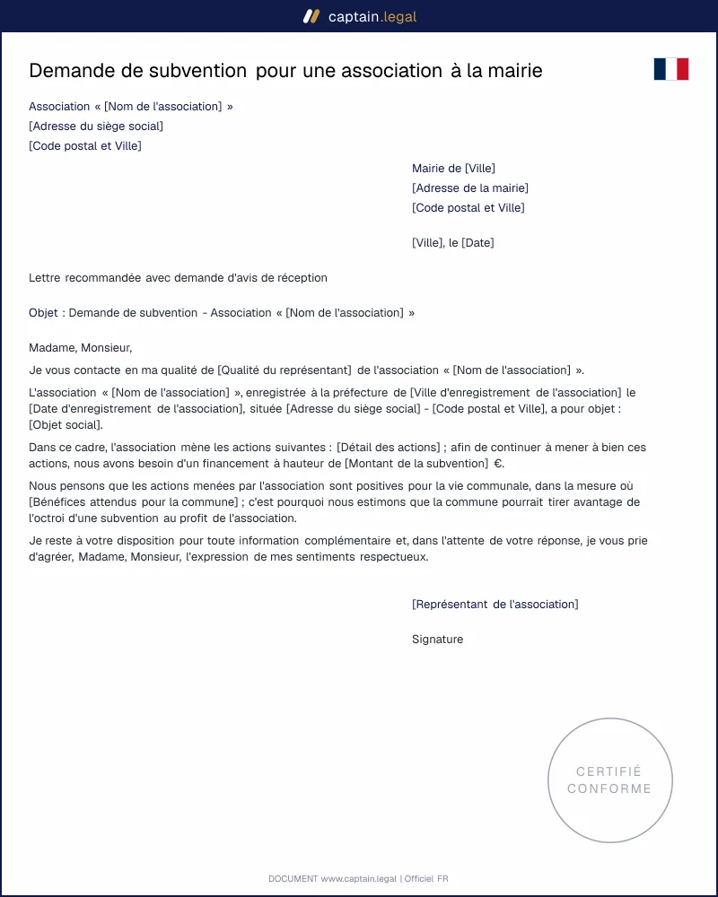 Demande de subvention pour une association à la mairie