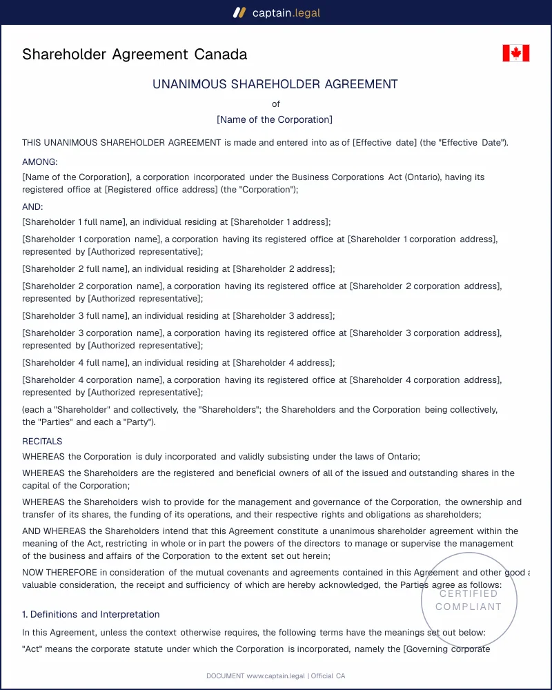 Shareholder Agreement Canada | CBCA Section 146