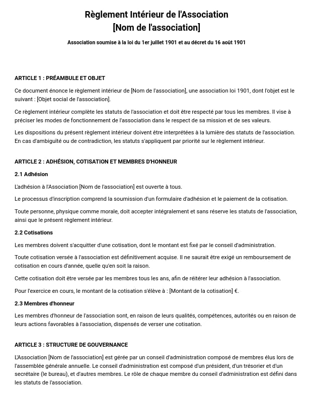 exemple règlement intérieur association