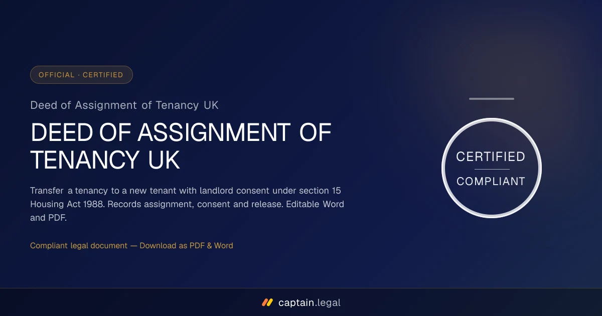 Deed of Assignment of Tenancy UK