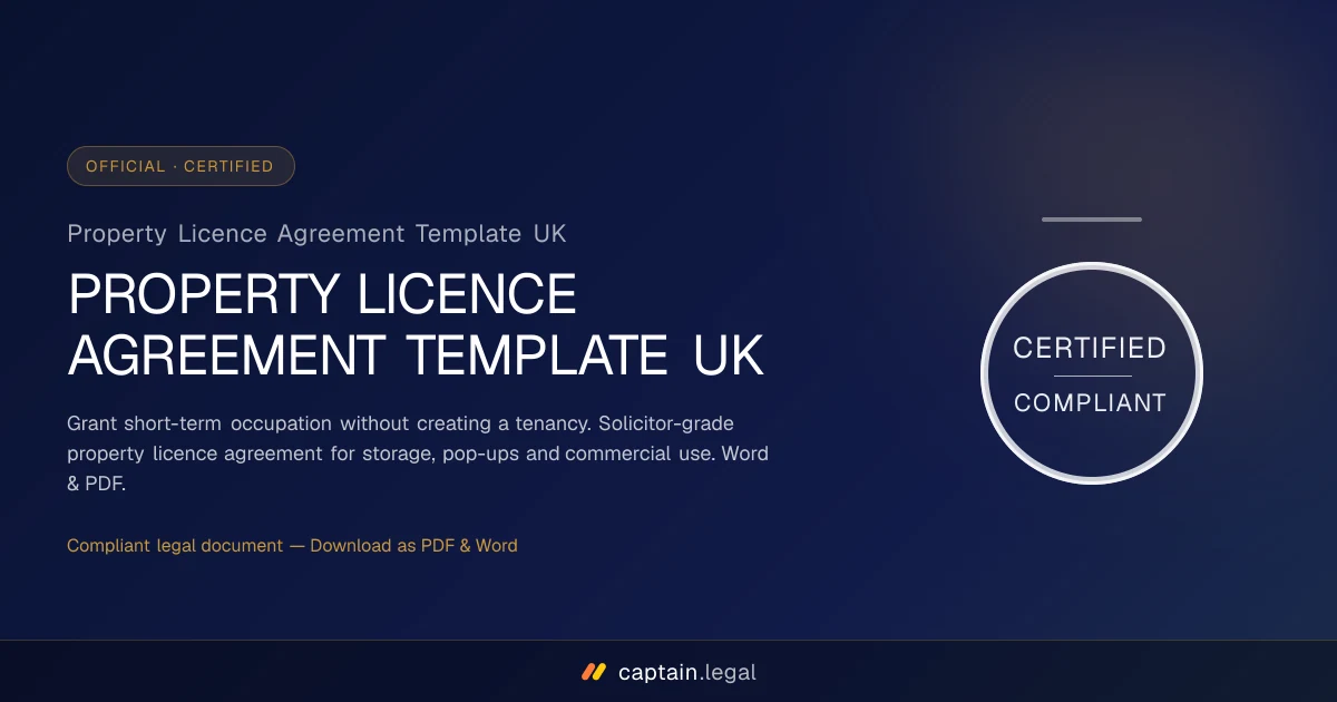 Property Licence Agreement Template UK