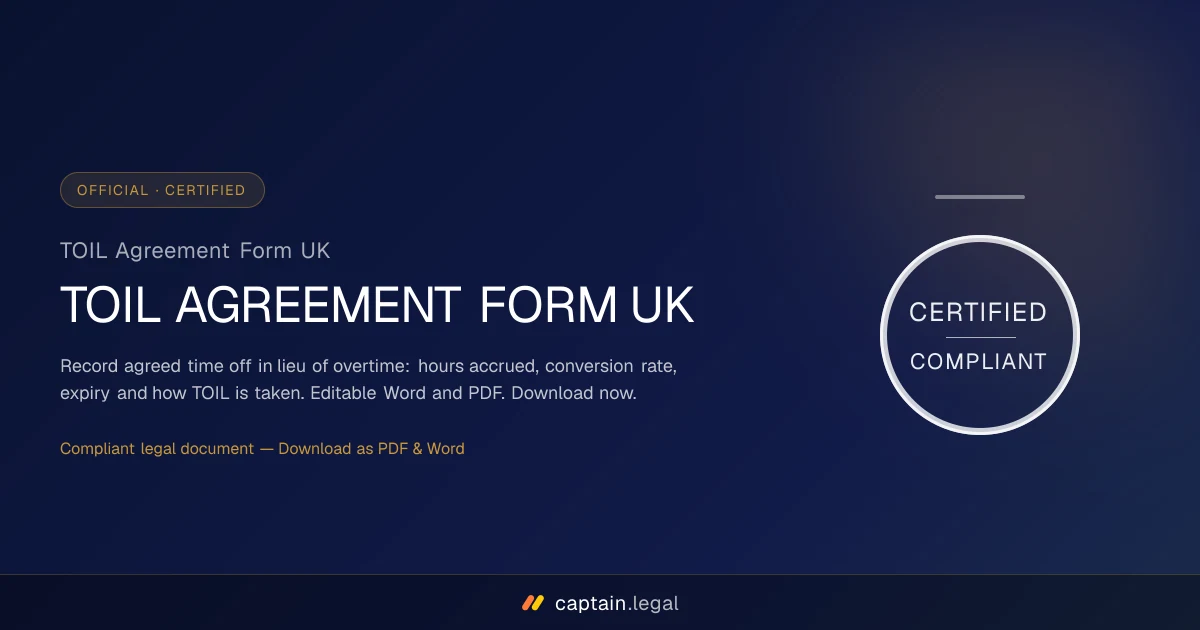 TOIL Agreement Form UK