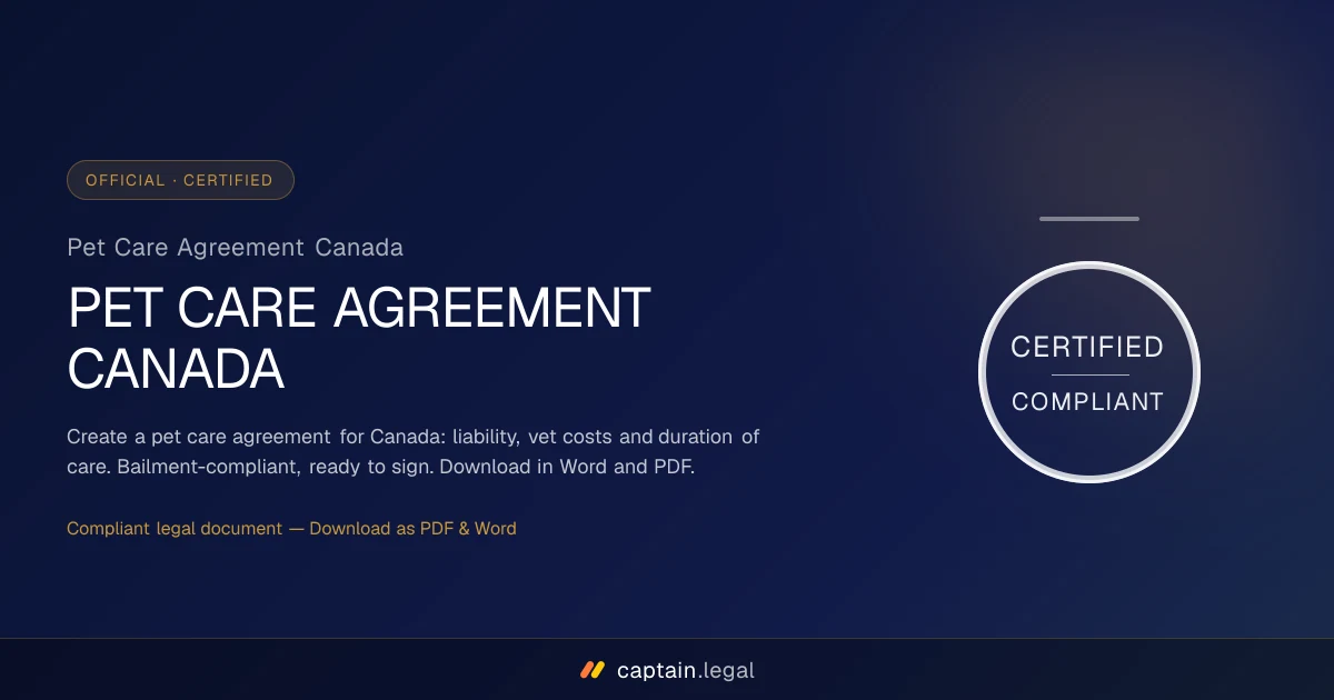 Pet Care Agreement Canada