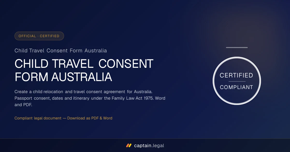 Child Travel Consent Form Australia