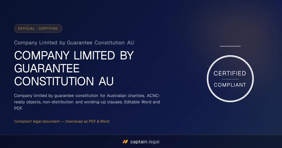 Company Limited by Guarantee Constitution AU