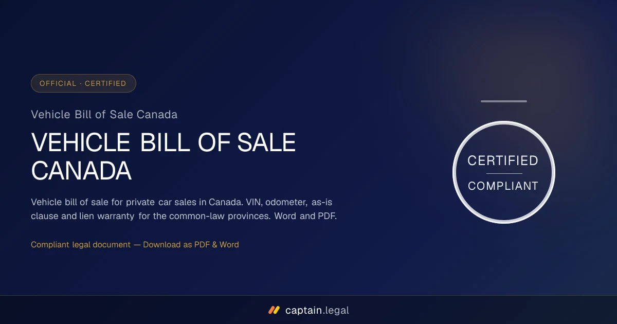 Vehicle Bill of Sale Canada