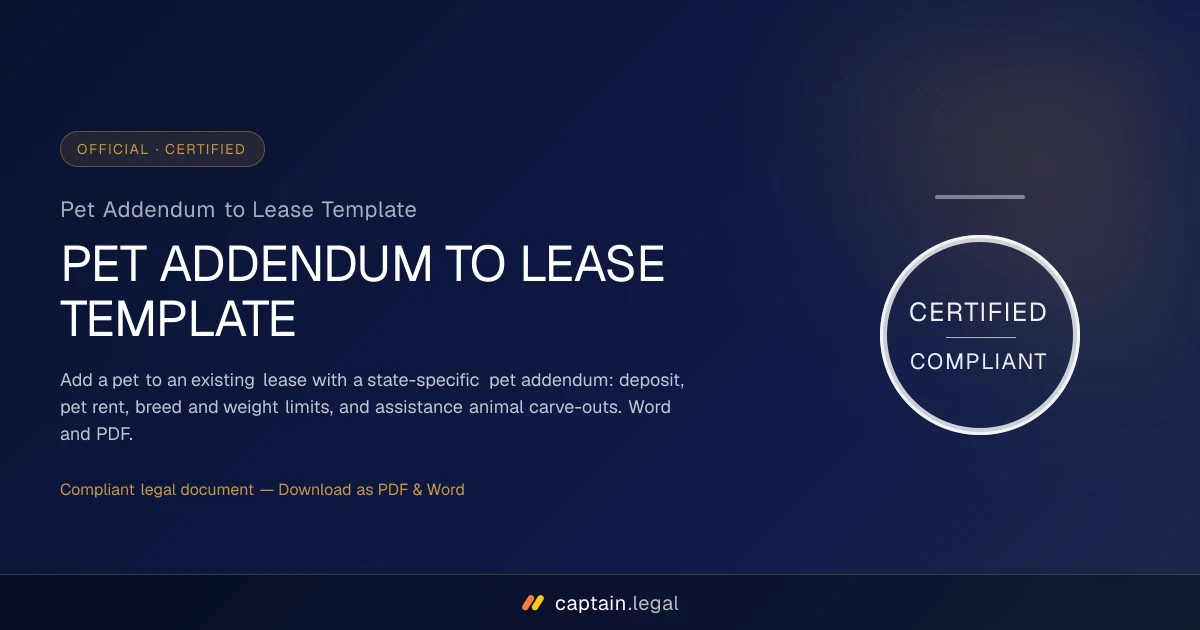 Pet Addendum to Lease Template