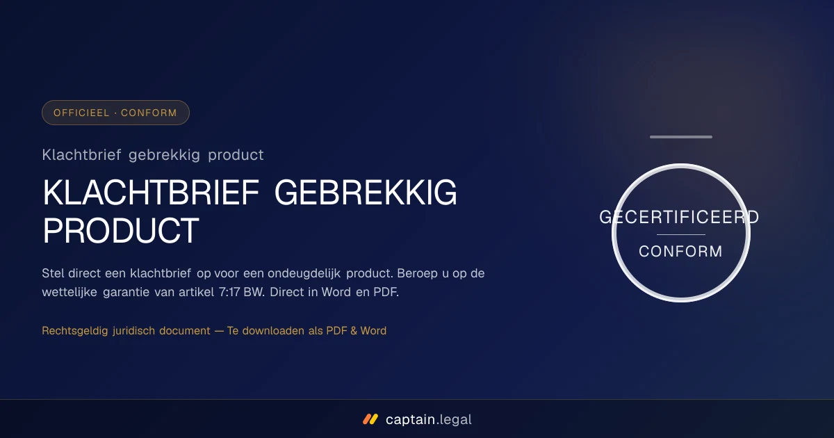 Klachtbrief gebrekkig product