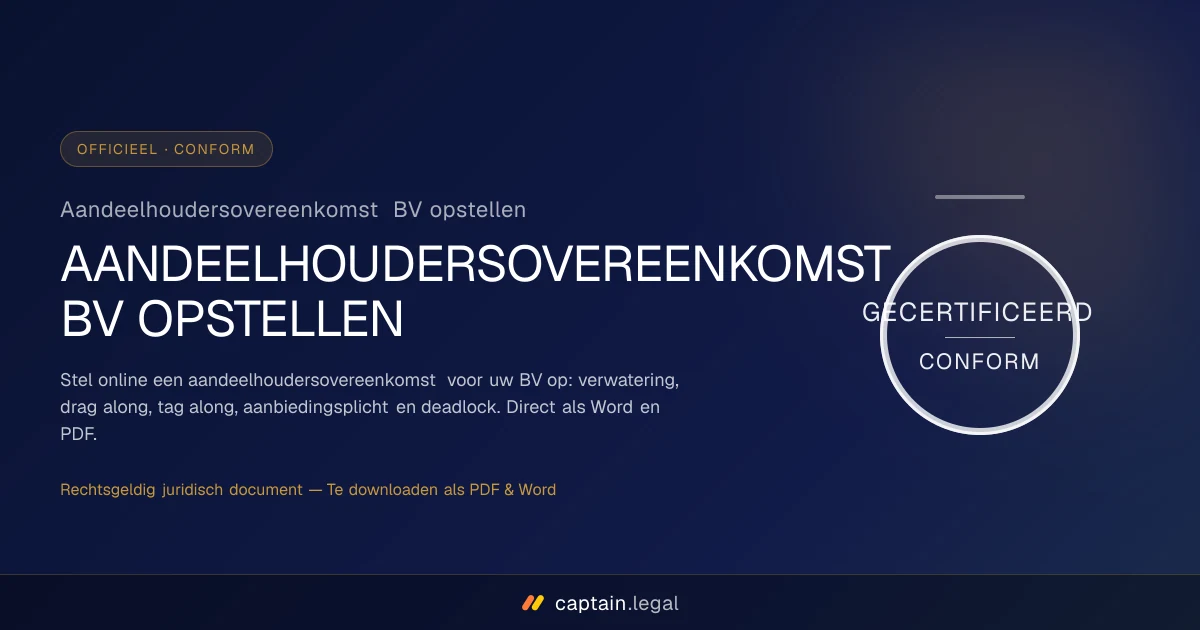Aandeelhoudersovereenkomst BV opstellen