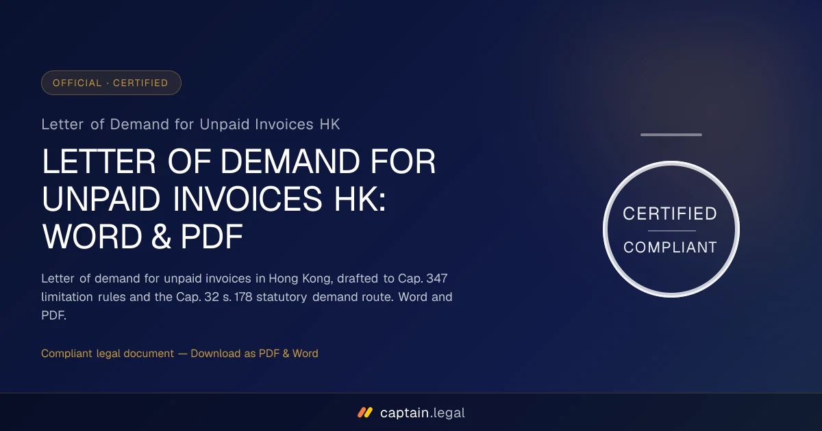 Letter of Demand for Unpaid Invoices HK