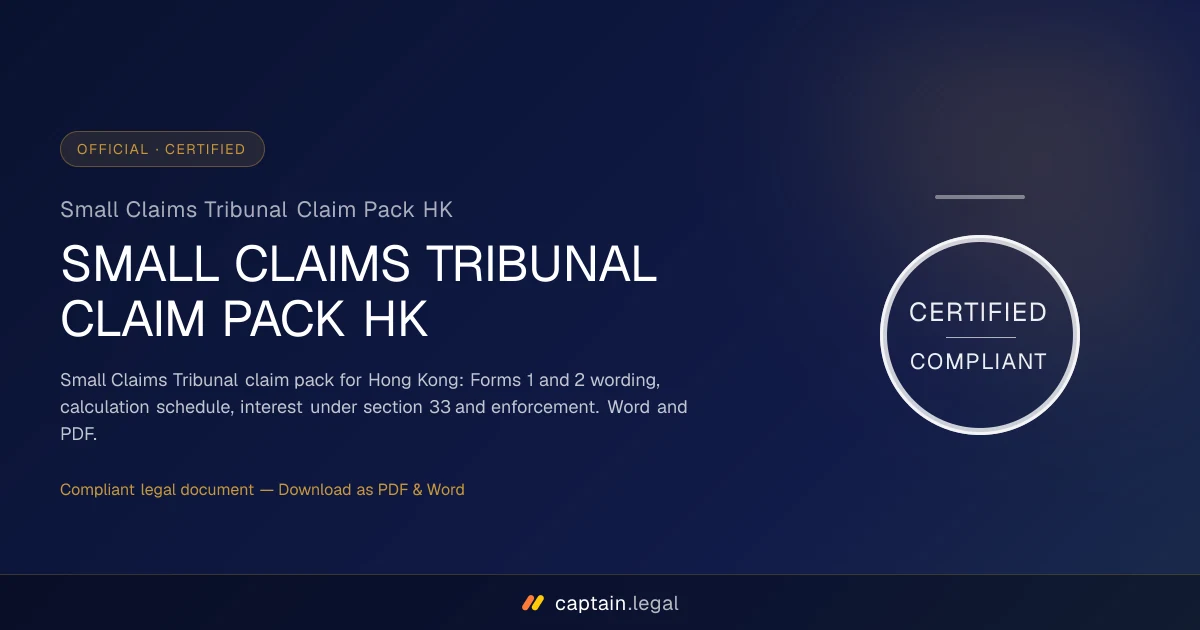 Small Claims Tribunal Claim Pack HK