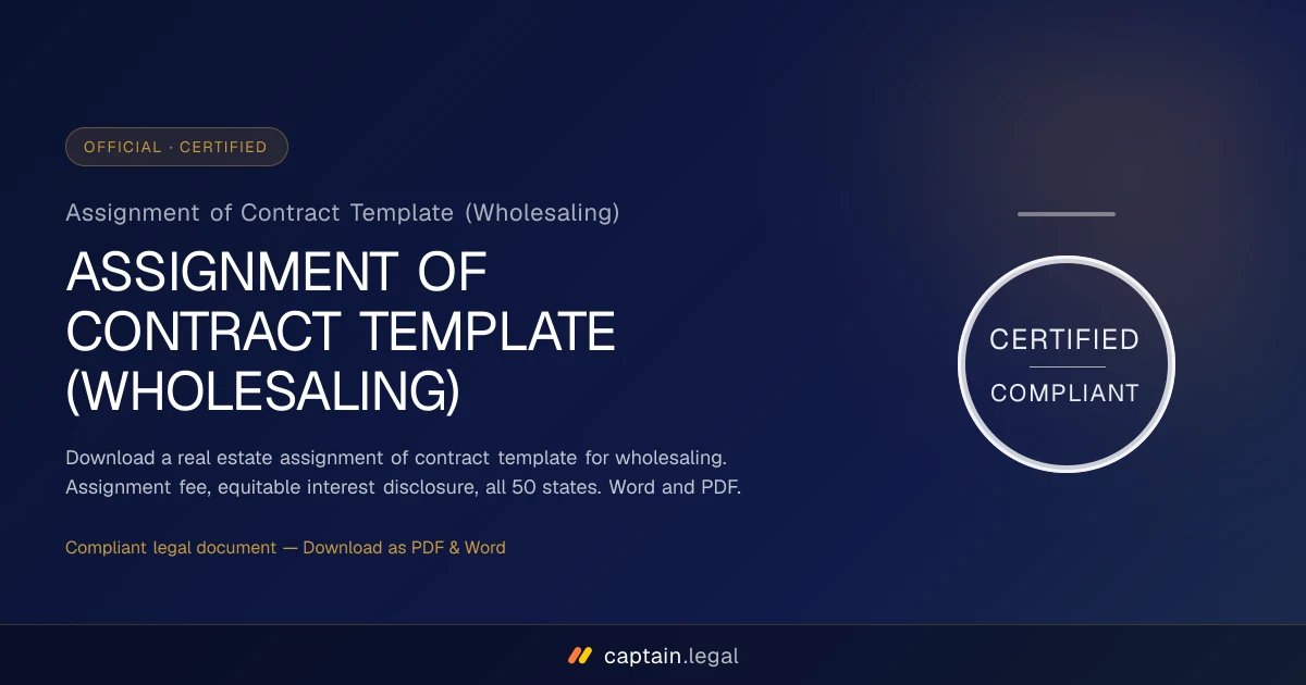 Assignment of Contract Template (Wholesaling)