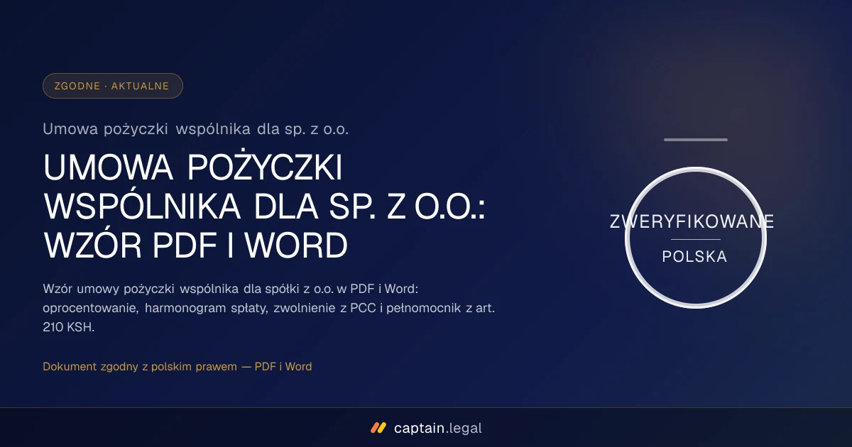 Umowa pożyczki wspólnika dla sp. z o.o.