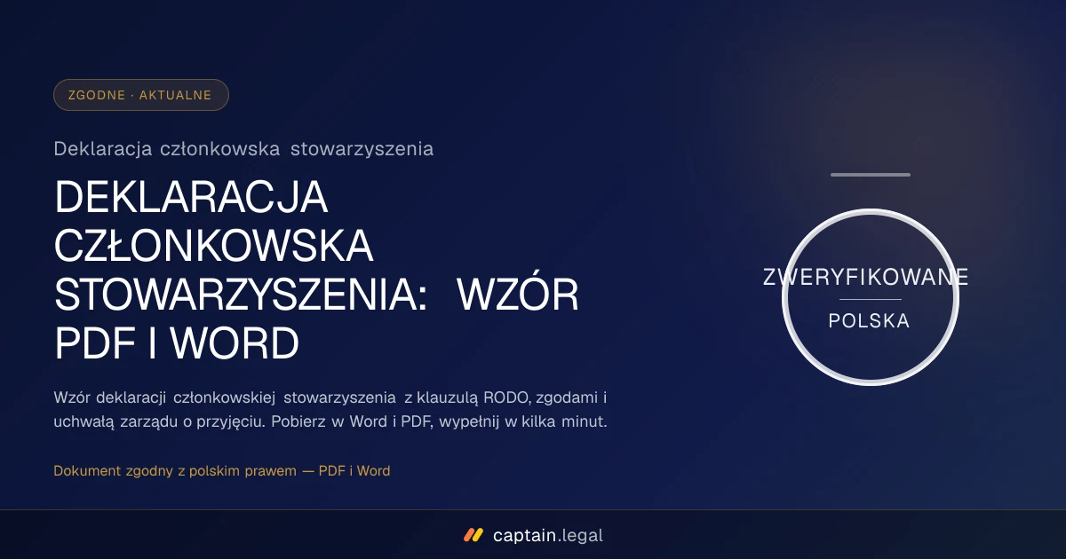 Deklaracja członkowska stowarzyszenia