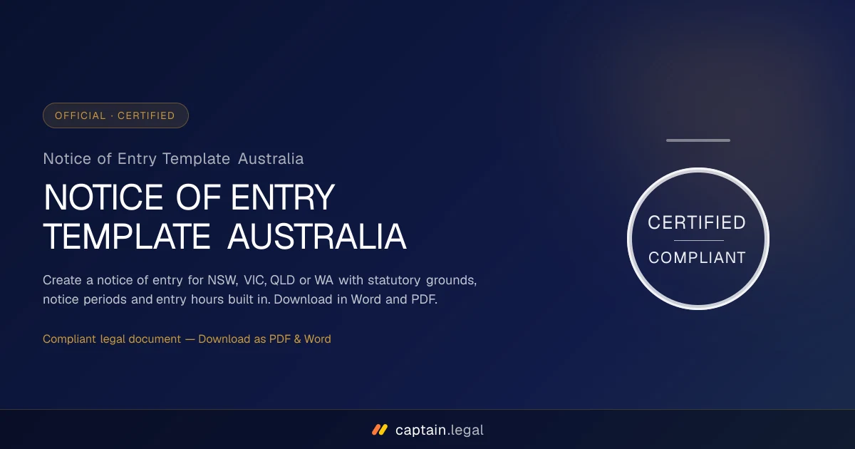 Notice of Entry Template Australia