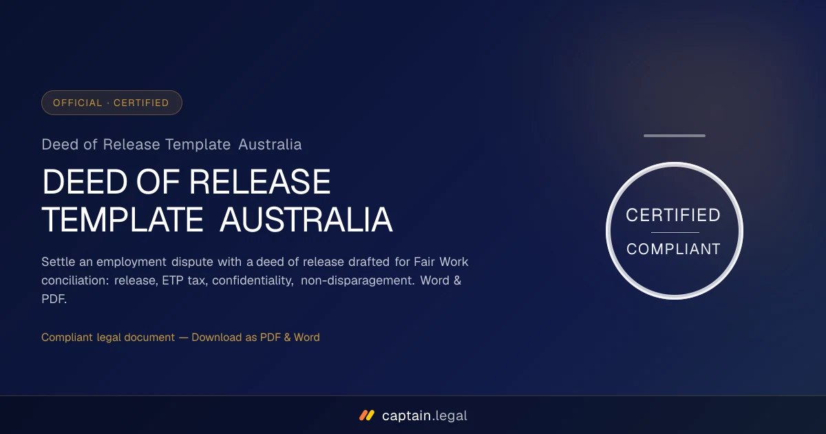 Deed of Release Template Australia