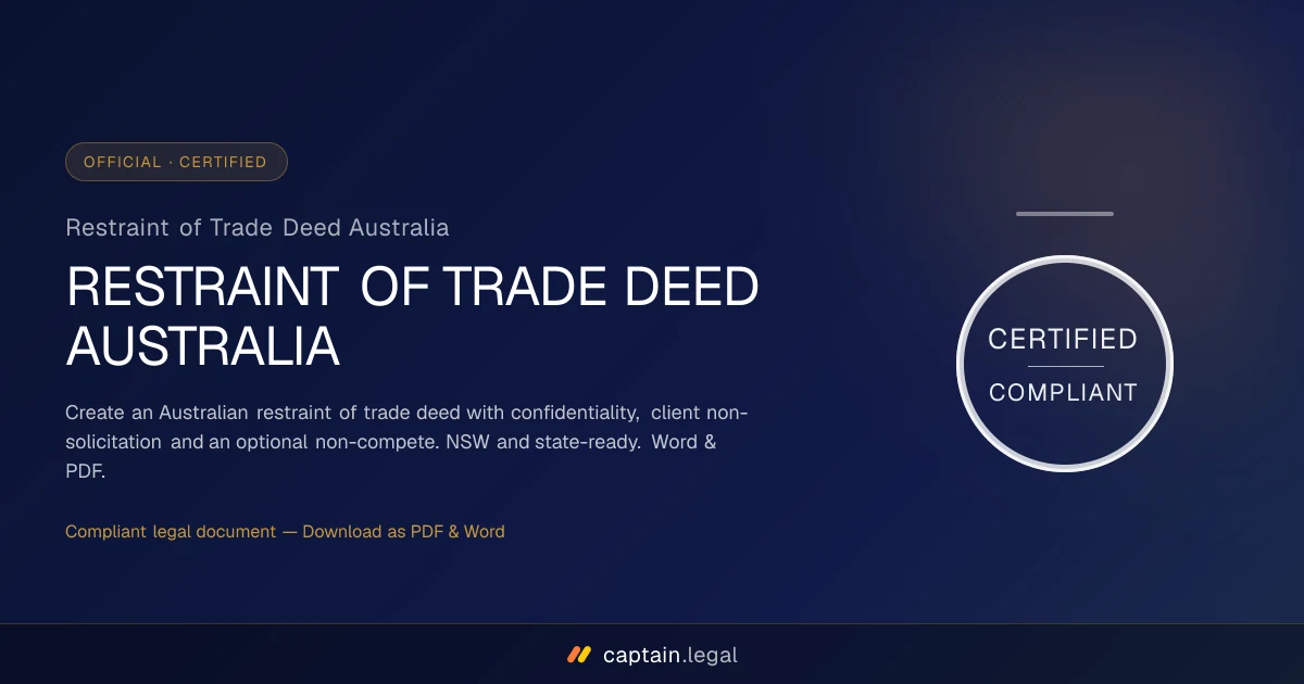 Restraint of Trade Deed Australia