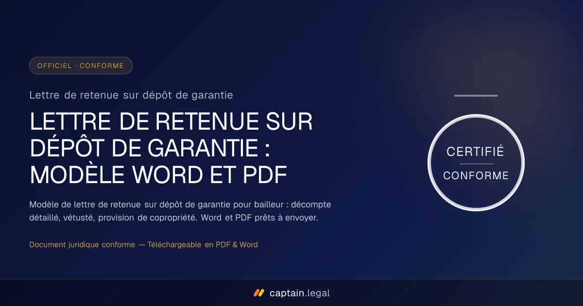 Lettre de retenue sur dépôt de garantie